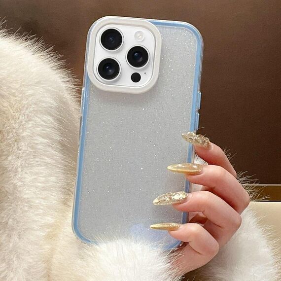 Per iPhone 14 Pro Max Custodia per telefono in TPU ibrido PC con colori a contrasto glitterati (blu bianco)