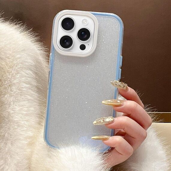Per iPhone 13 Pro Custodia per telefono in TPU ibrido PC con colori a contrasto glitterati (blu bianco)