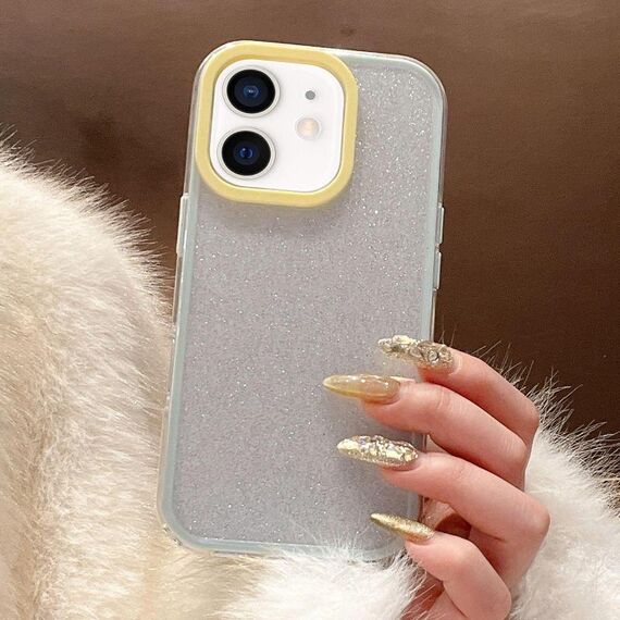 Per iPhone 11 Custodia per telefono in TPU ibrido PC con colori a contrasto glitterati (bianco giallo)