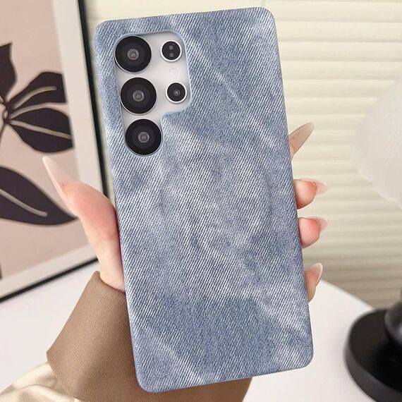 Per Samsung Galaxy S25 Ultra 5G Denim MagSafe Custodia magnetica per PC + PU Custodia per telefono (blu grigiastro)