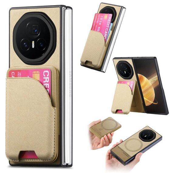 Custodia per telefono con retro magnetico in pelle e tessuto Twill per Honor Magic V3 (cachi)