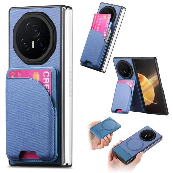 Custodia per telefono con retro magnetico in pelle e tessuto Twill per Honor Magic V3 (blu)