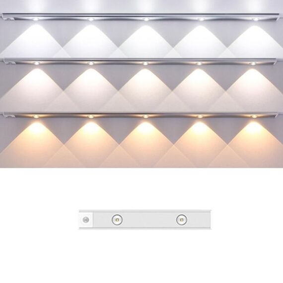 Barra luminosa con sensore di movimento ricaricabile da 20 cm, lampada per armadio con telecomando (argento)