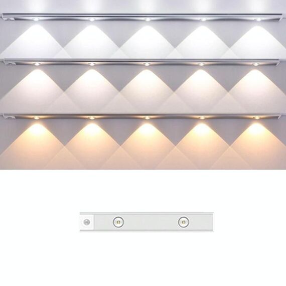 Barra luminosa con sensore di movimento ricaricabile da 30 cm, lampada per armadio con telecomando (argento)