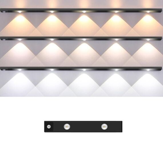 Barra luminosa con sensore di movimento ricaricabile da 30 cm, lampada per armadio con telecomando (nero)
