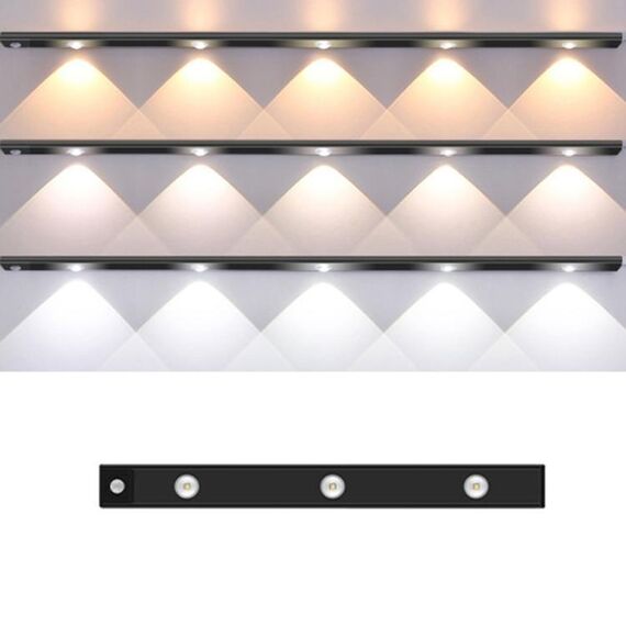 Barra luminosa con sensore di movimento ricaricabile da 40 cm, lampada per armadio con telecomando (nero)