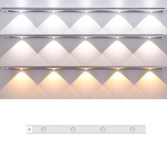 Barra luminosa con sensore di movimento ricaricabile da 60 cm, lampada per armadio con telecomando (argento)