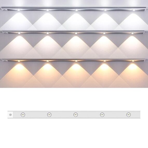 Barra luminosa con sensore di movimento ricaricabile da 80 cm, lampada per armadio con telecomando (argento)
