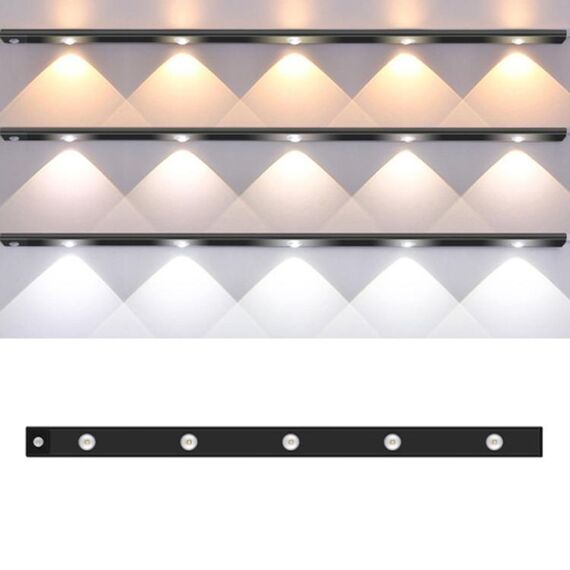 Barra luminosa con sensore di movimento ricaricabile da 80 cm, lampada per armadio con telecomando (nero)