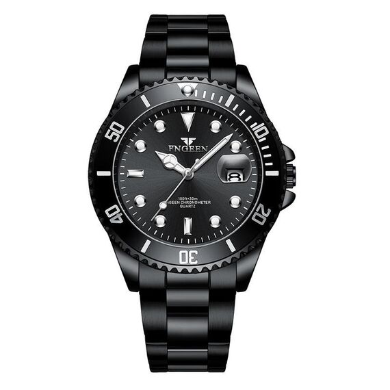 FNGEEN S925 Orologio al quarzo luminoso da uomo Orologio sportivo in acciaio con calendario (acciaio nero-superficie nera)