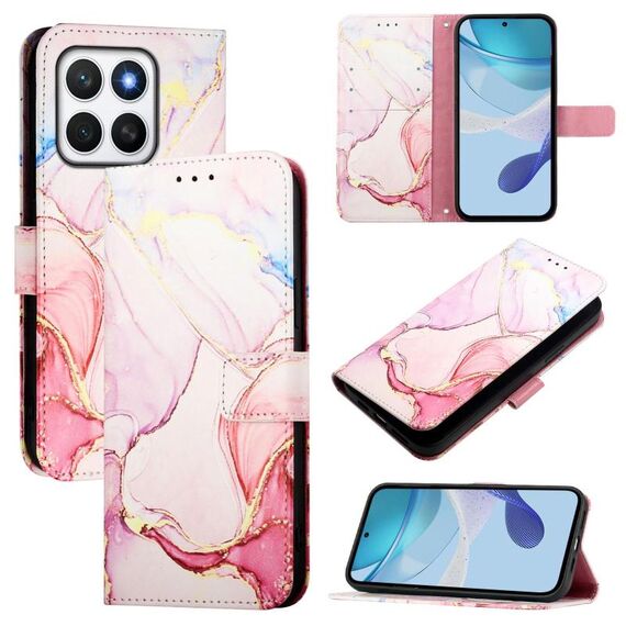 Per Honor X8c 4G PT003 Custodia in pelle con motivo in marmo (oro rosa)