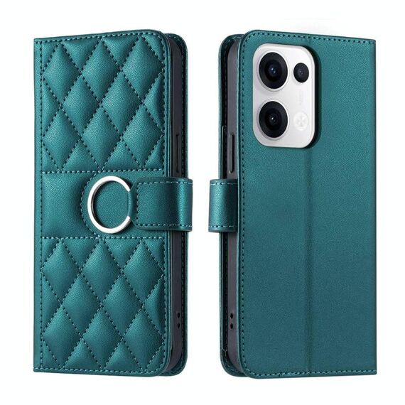 Per OPPO Reno13 5G Custodia per telefono in pelle con fibbia ad anello rombica (verde)