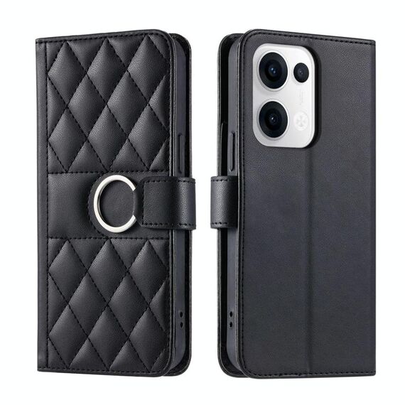 Per OPPO Reno13 5G Custodia per telefono in pelle con fibbia ad anello rombica (nera)