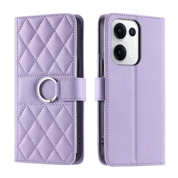 Per OPPO Reno13 5G Custodia per telefono in pelle con fibbia ad anello rombica (viola)