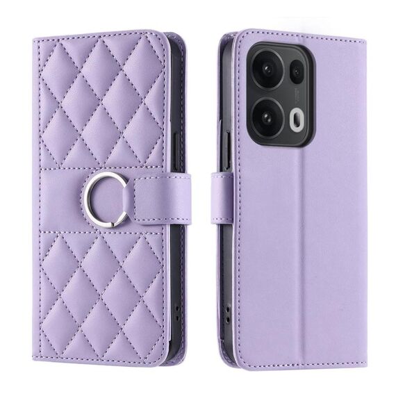 Per OPPO Reno13 Pro 5G Custodia per telefono in pelle con fibbia ad anello e rombi (viola)