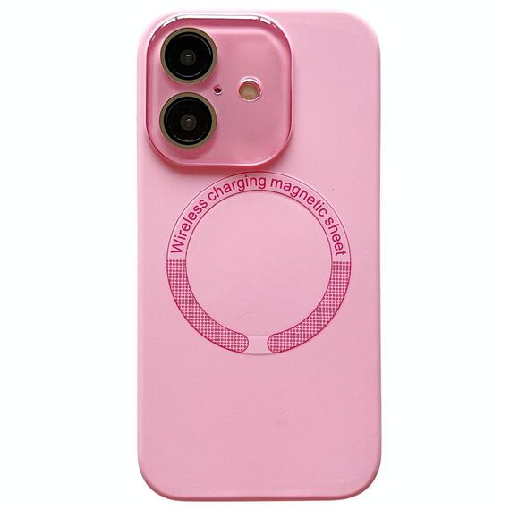 Per iPhone 16 Plus Custodia per telefono in silicone MagSafe con lente in vetro acrilico e finestra piccola (rosa)