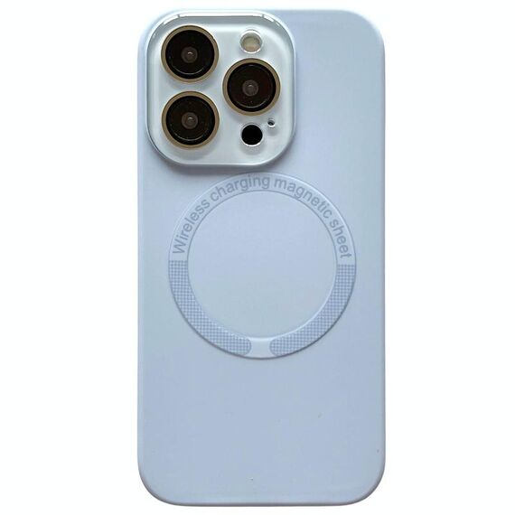 Per iPhone 15 Pro Max Custodia per telefono in silicone MagSafe con lente in vetro acrilico e finestra piccola (blu Sierra)