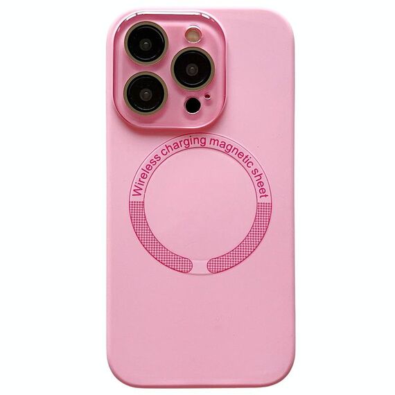 Per iPhone 15 Pro Max Custodia per telefono in silicone MagSafe con piccola finestra in vetro acrilico e lente (rosa)