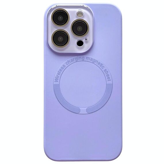 Per iPhone 15 Pro Max Custodia per telefono in silicone MagSafe con lente in vetro acrilico e finestra piccola (viola)
