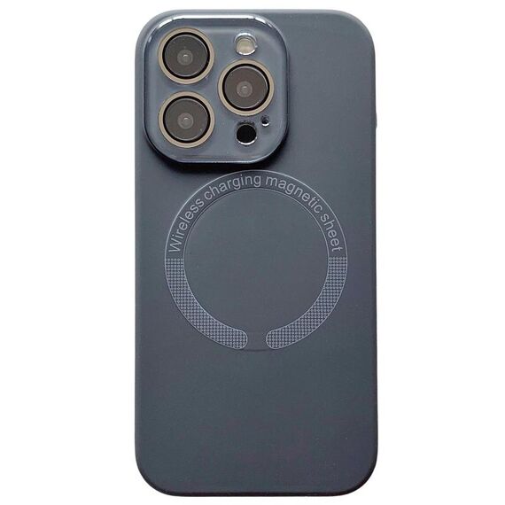 Per iPhone 15 Pro Max Custodia per telefono in silicone MagSafe con lente in vetro acrilico e finestra piccola (nero carbonio)