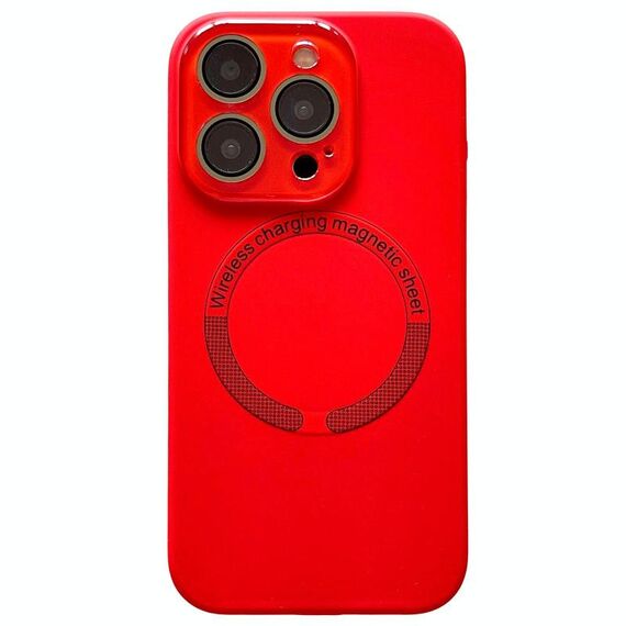 Per iPhone 15 Pro Max Custodia per telefono in silicone MagSafe con lente in vetro acrilico e finestra piccola (rosso)