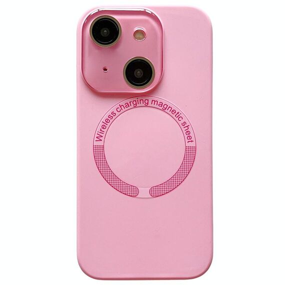 Per iPhone 15 Custodia per telefono in silicone MagSafe con piccola finestra in vetro acrilico (rosa)