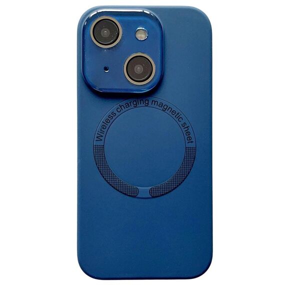Per iPhone 14 Custodia per telefono in silicone MagSafe con piccola finestra in vetro acrilico (blu notte)