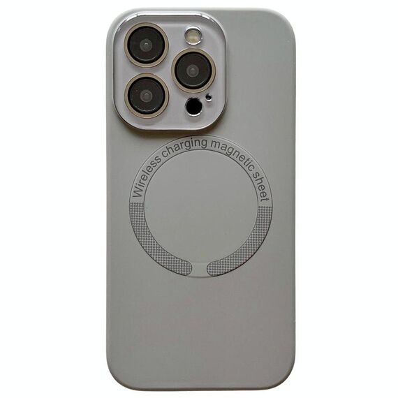 Per iPhone 14 Pro Custodia per telefono in silicone MagSafe con lente in vetro acrilico e finestra piccola (grigio)