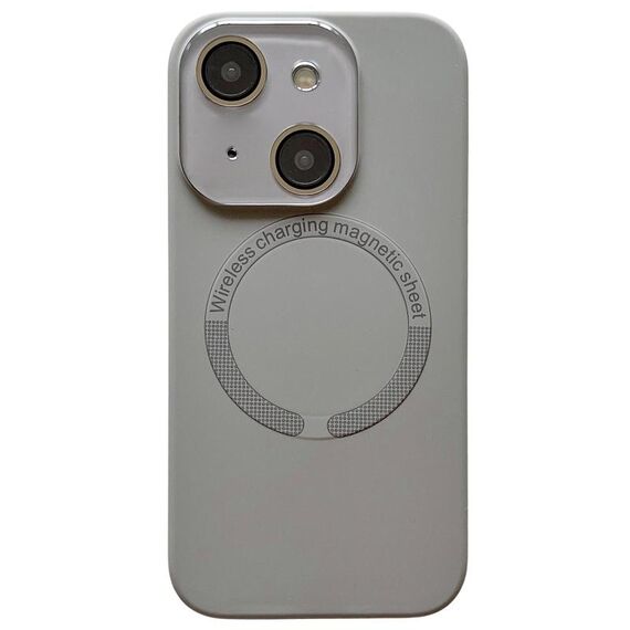 Per iPhone 14 Plus Custodia per telefono in silicone MagSafe con piccola finestra in vetro acrilico (grigio)