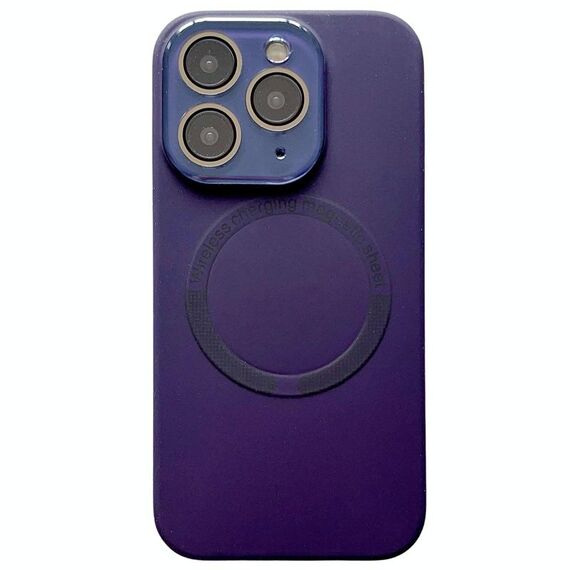 Per iPhone 11 Pro Custodia per telefono in silicone MagSafe con piccola finestra in vetro acrilico e lente (viola scuro)