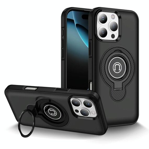 Per iPhone 16 Pro Custodia magnetica per telefono con supporto ad anello (nero)