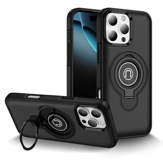 Custodia magnetica con supporto ad anello per iPhone 16 Pro Max (nera)