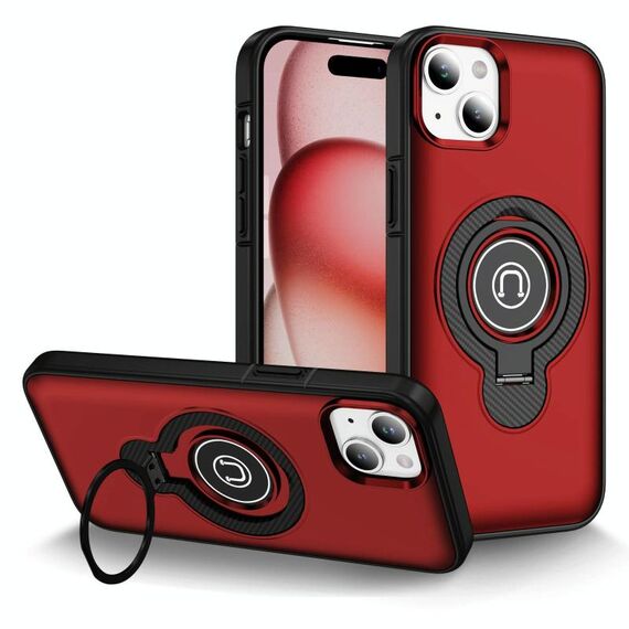 Per iPhone 15 Custodia magnetica per telefono con supporto ad anello (rosso)