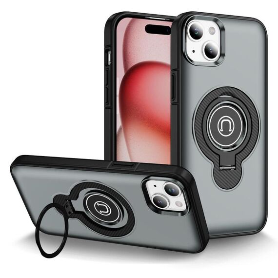 Per iPhone 15 Custodia magnetica con supporto ad anello (grigio)