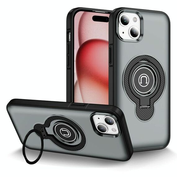Per iPhone 15 Plus Custodia magnetica con supporto ad anello (grigio)
