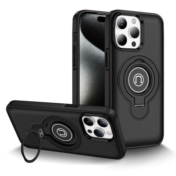 Per iPhone 15 Pro Max Custodia magnetica per telefono con supporto ad anello (nero)