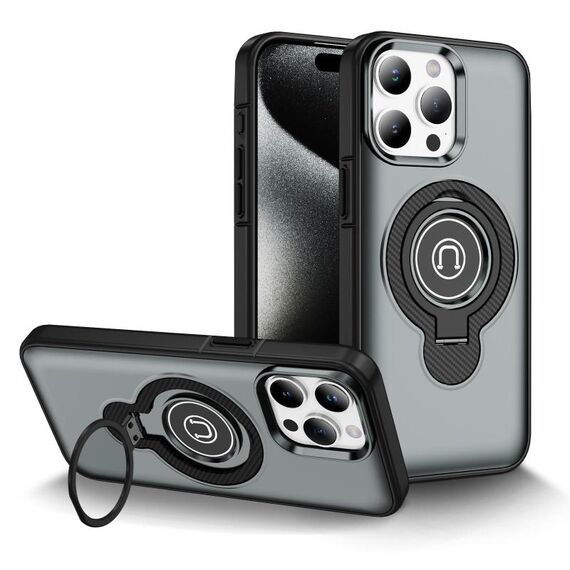 Per iPhone 15 Pro Max Custodia magnetica con supporto ad anello (grigio)