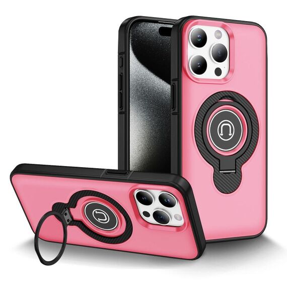 Per iPhone 15 Pro Max Custodia magnetica per telefono con supporto ad anello (rosa brillante)