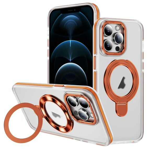 Per iPhone 12 Pro Max Custodia per telefono con supporto magnetico MagSafe in acrilico ibrido in TPU bicolore (arancione)