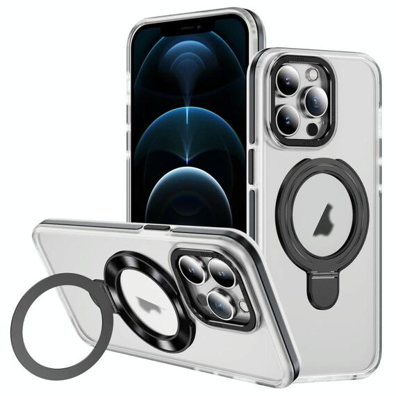 Per iPhone 12 Pro Max Custodia per telefono con supporto magnetico MagSafe in acrilico ibrido in TPU bicolore (nero)