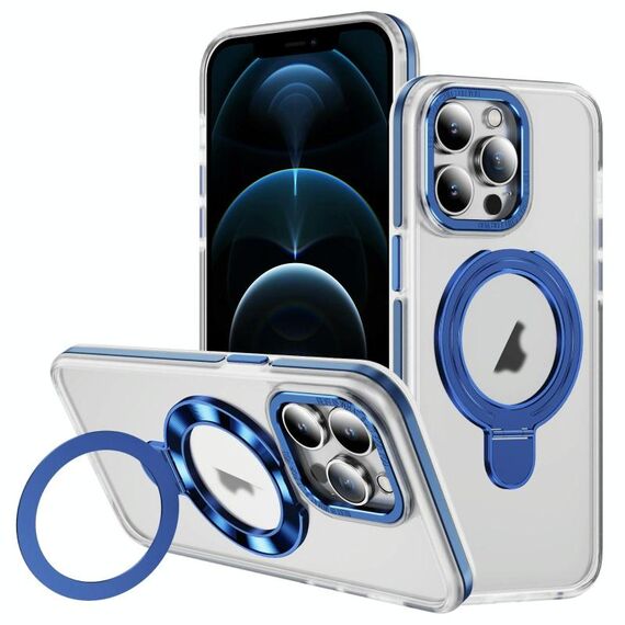 Per iPhone 12 Pro Max Custodia per telefono con supporto magnetico MagSafe in acrilico ibrido in TPU bicolore (blu)