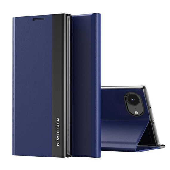 Per iPhone 16e Custodia per telefono in pelle adsorbimento elettrolitico laterale (blu scuro)