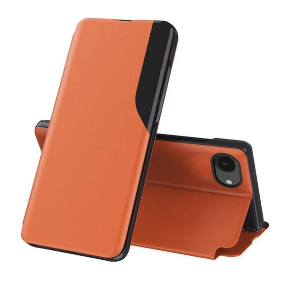 Per iPhone 16e Custodia in pelle con display laterale Flip (arancione)