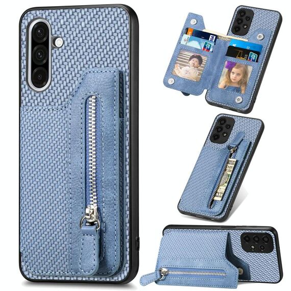 Per Samsung Galaxy S25+ 5G Custodia per telefono con cerniera a portafoglio orizzontale in fibra di carbonio (blu)