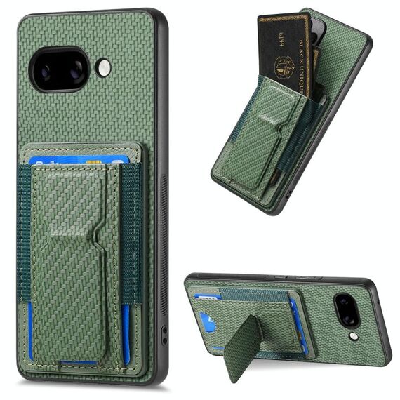Per Google Pixel 9a Custodia per telefono con supporto elastico pieghevole in fibra di carbonio (verde)