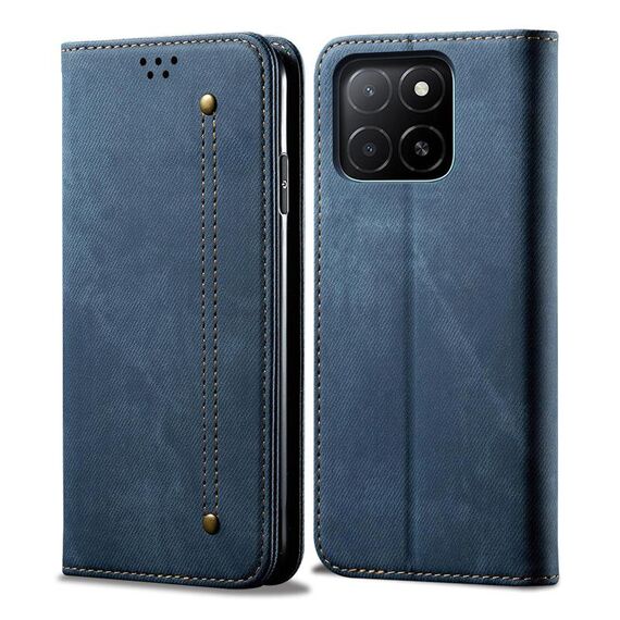 Custodia per telefono in pelle con texture denim per Honor X8c 4G (blu)