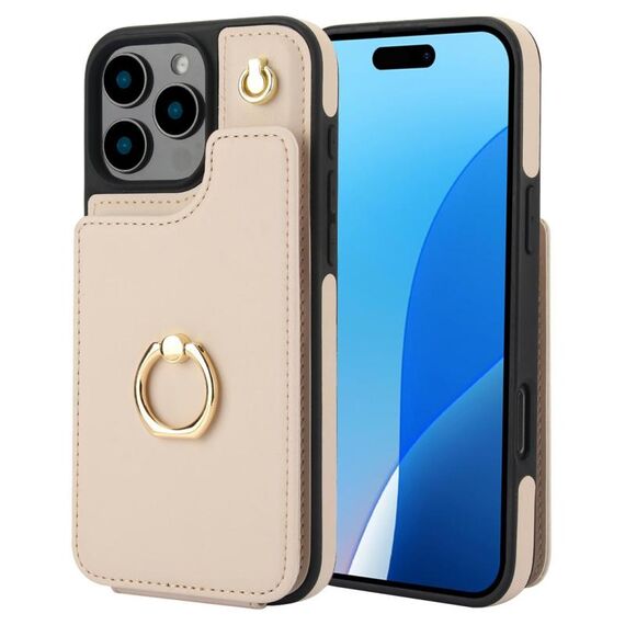 Per iPhone 16 Pro Max YM005 Custodia per telefono con custodia per carte di credito e cordino lungo (albicocca)
