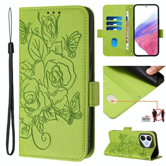 Custodia in pelle antifurto RFID per Honor 400 Lite in rilievo rosa (verde)