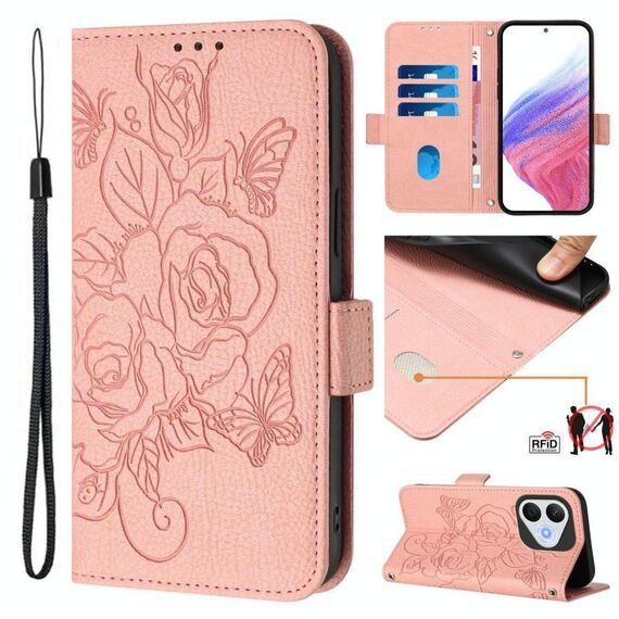 Custodia in pelle antifurto RFID per Honor 400 Lite in rilievo Rose (rosa)