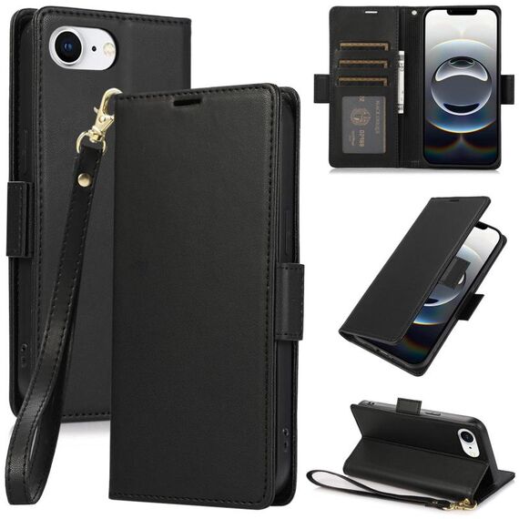 Per iPhone 16e Custodia in pelle antifurto con fibbia laterale RFID (nero)
